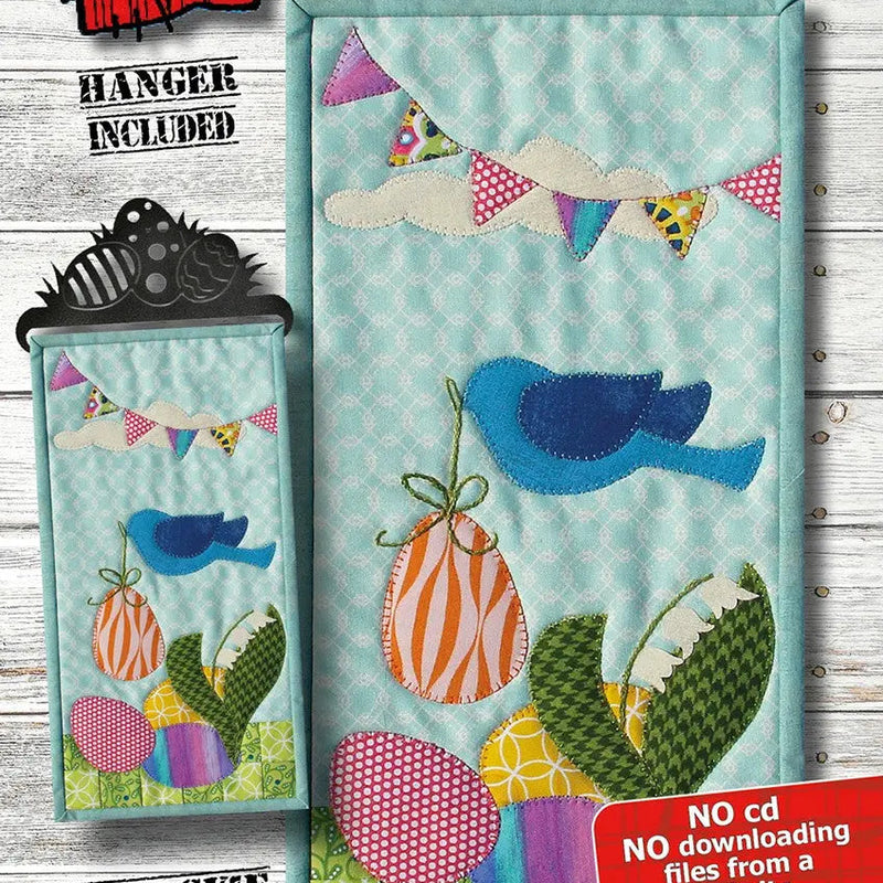 Blue Bird Easter Machine Embroidery Wall Hanging