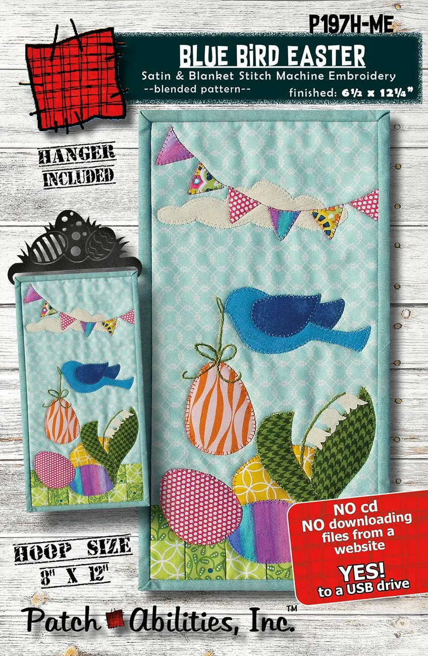 Blue Bird Easter Machine Embroidery Wall Hanging
