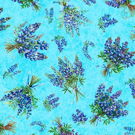 Cotton Blue Bluebonnet Bouquets Fabric 44/45"