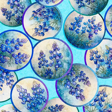 Cotton Fabric Blue Bluebonnet Vignettes 44/45" Width