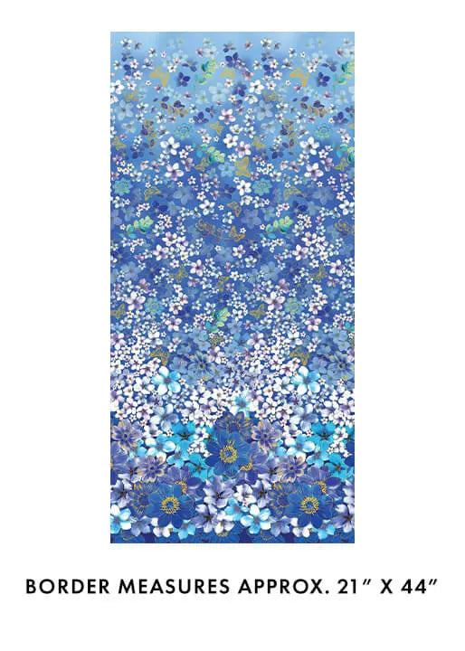 Cotton Fabric Blue Cobalt Metallic Impressions Meadow 44/45"