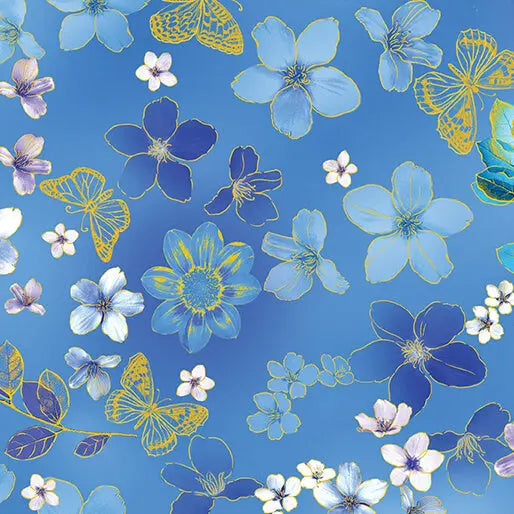 Cotton Fabric Blue Ethereal Field 44/45" By KANVAS STUDIO