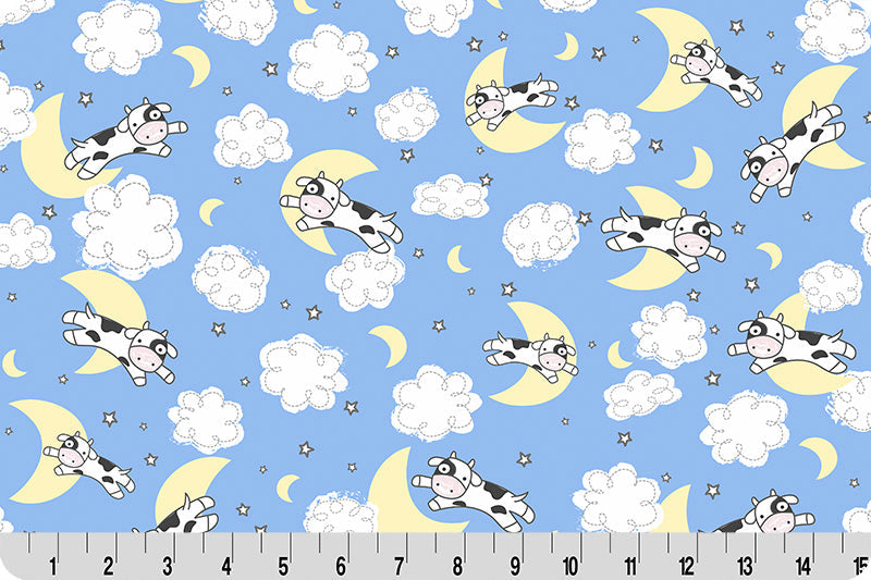 Quilting Cuddle Fabric Blue Goodnight Farm Over The Moon