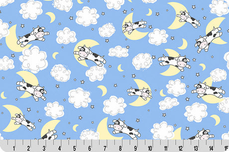 Quilting Cuddle Fabric Blue Goodnight Farm Over The Moon