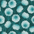 Cotton Print Dark Teal Dahlias Fabric 44/45"
