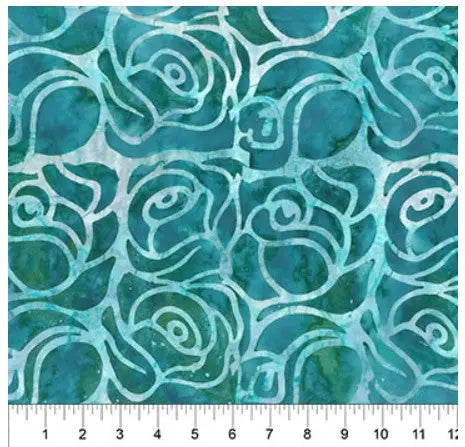 Cotton Wideback Fabric Blue Green Roses 108"