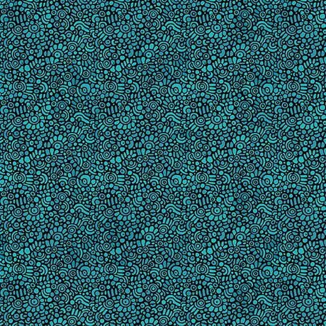 Cotton Print Blue Green Teal Pebble Mosaic Fabric 44/45"