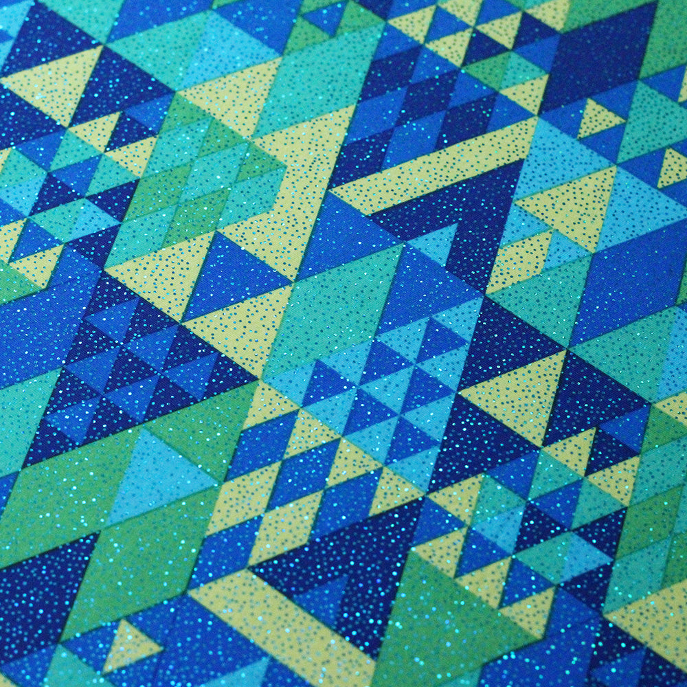 Spectrum Geo Poly Spandex Fabric - Blue Green, Pink, Colorful Triangle Print, 60" Width (1 Yard)