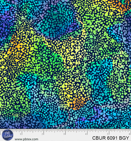Cotton Fabric Blue-Green Yellow Dots Color Burst 44/45"