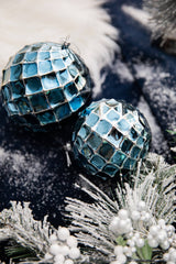 12 CM Blue Chrome Honeycombed Ball Ornament