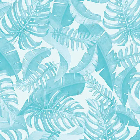 Cotton Wideback Fabric Blue Leaves Of Paradise 108" Wide