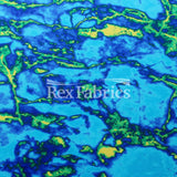 Infrared Poly Spandex Fabric - Blue Lime, Orange Turquoise, Marble Print, 58/60" Width (1 Yard)