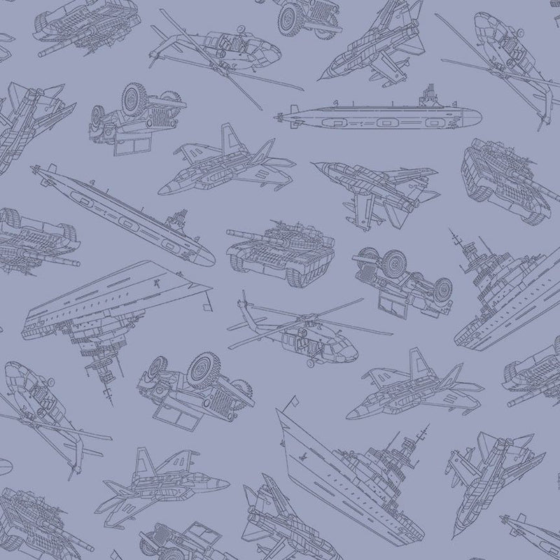Cotton Fabric Blue Military Convoy Path to Freedom 44/45"