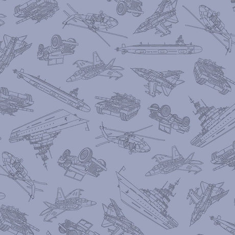 Cotton Fabric Blue Military Convoy Path to Freedom 44/45"