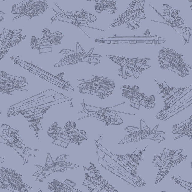 Cotton Fabric Blue Military Convoy Path to Freedom 44/45"