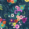 Cotton Floral Print Fabric Blue Navy Watercolor Toss 44/45"
