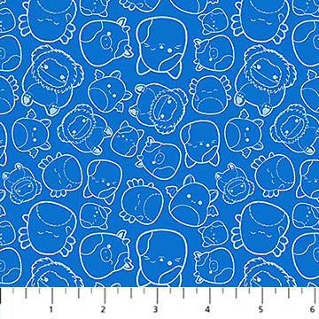 Cotton Print Blue Outlines Tossed Squishmallows Fabric 44/45"