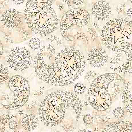 Cotton Paisley Stars 1776 Fabric 44/45" Cream