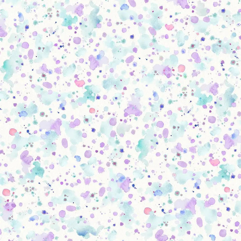 Cotton Wideback Fabric Blue Purple Paint Splatter 108"