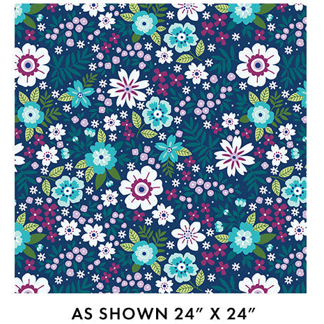 Cotton Wideback Fabric Blue Seaside Garden Cobalt