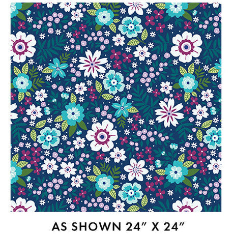 Cotton Wideback Fabric Blue Seaside Garden Cobalt