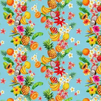 Cotton Wideback Fabric Blue Tropicana Tropical Stripes