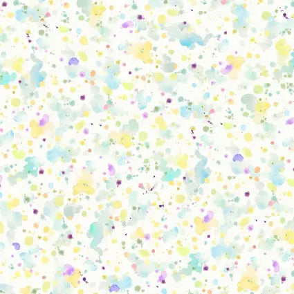 Cotton Wideback Fabric Blue Yellow Paint Splatter 108"