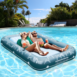 Inflatable Adult Sun Lounger Float 80 x 58 Inch Pool & Lake Air Mattress with Pillow, Dual Cup Holders, Heavy Duty Floating Raft for Beach, Pool & Summer Water Parties