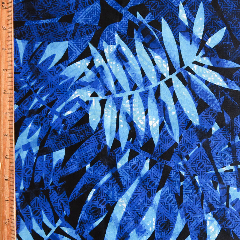 Swim Knit Nylon Spandex Blue Inked Ferns