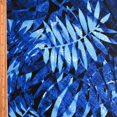 Swim Knit Nylon Spandex Blue Inked Ferns