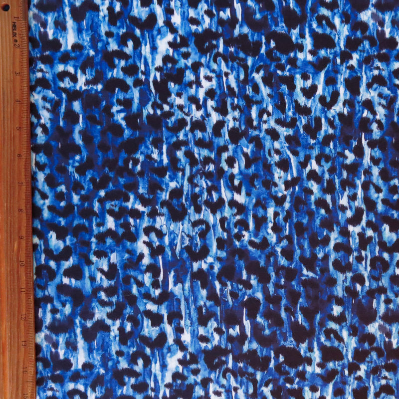 Swim Knit Poly Spandex Blue Leopard 4-Way Stretch