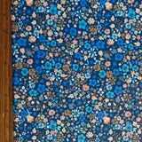 Swim Knit Poly Spandex Ditsy Flowers Blue Orange