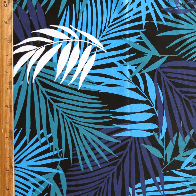 Swim Knit Nylon Spandex Blue Palms 4-Way Stretch