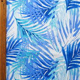 Swim Knit Nylon Spandex Blue Palms on White