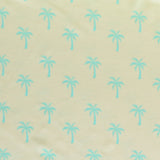Poly Spandex Swimsuit Fabric Bright Blue Palms on Light Yellow