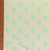 Poly Spandex Swimsuit Fabric Bright Blue Palms on Light Yellow