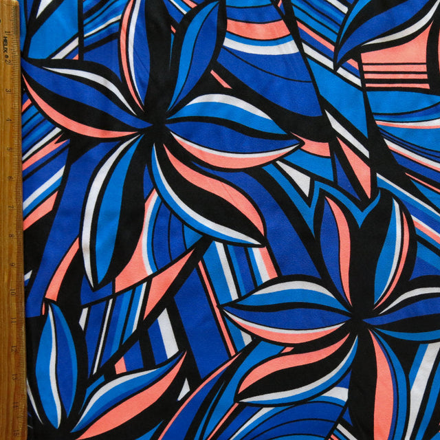 Swim Knit Poly Spandex Blue/Coral Abstract Floral