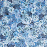 Swim Knit Poly Spandex Blue Seashells 4-Way Stretch