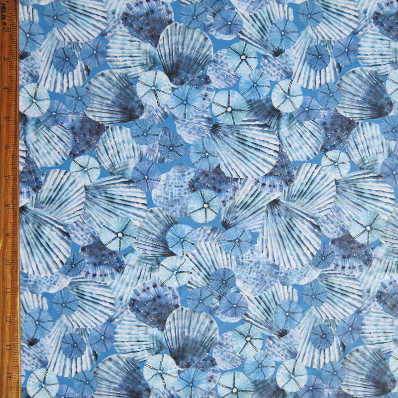 Swim Knit Poly Spandex Blue Seashells 4-Way Stretch