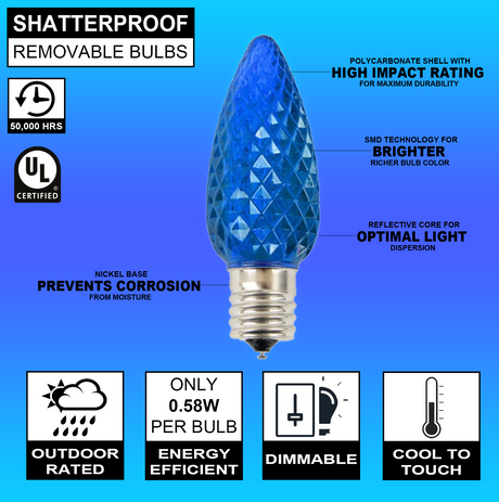 C9 Wonderful LED SMD Bulb (25 bulbs/bag) - Faceted, Blue