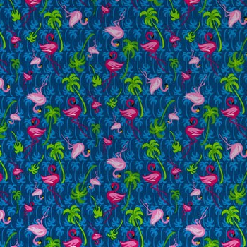 Quilting Cotton Blue Flamingo Tropics 100% Cotton