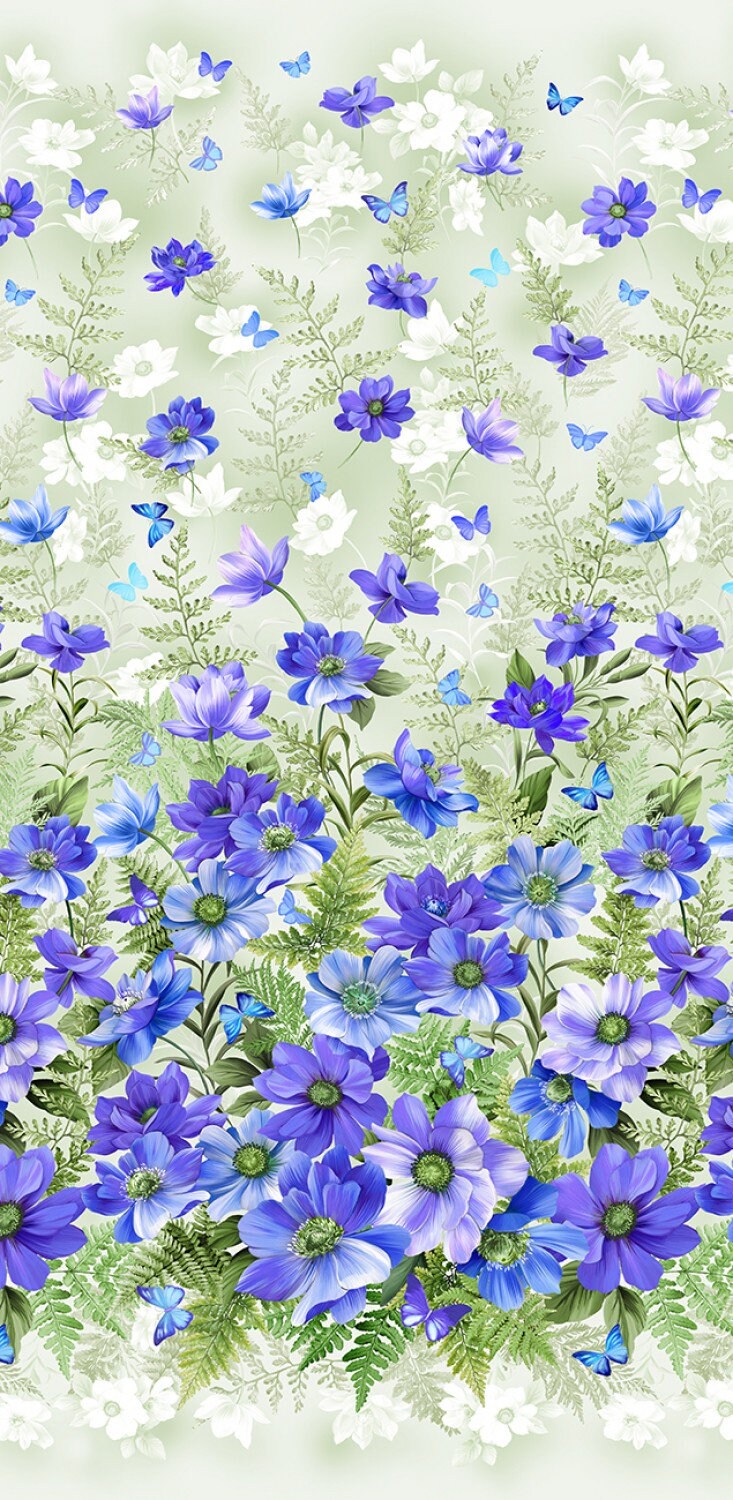 Quilting Cotton Floral Fantasy Border Blue Michael Miller