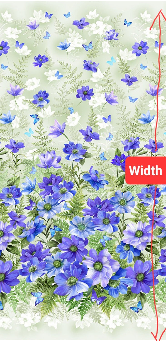 Quilting Cotton Floral Fantasy Border Blue Michael Miller