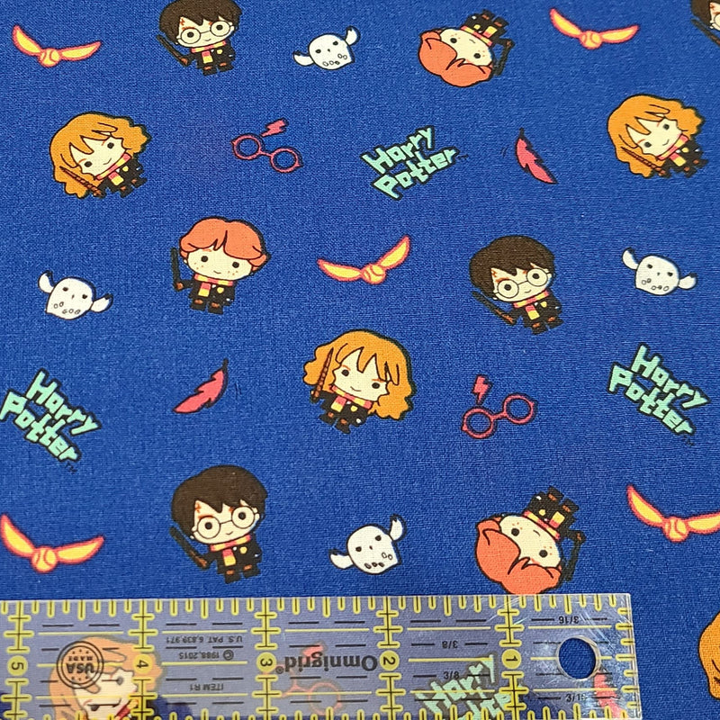 Quilting Cotton Blue Harry Potter Kawaii Trio Toss