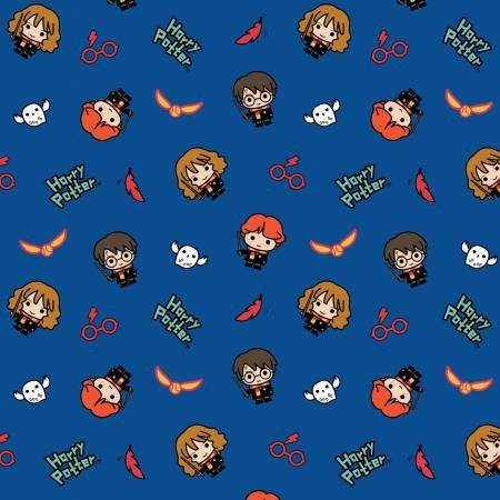 Quilting Cotton Blue Harry Potter Kawaii Trio Toss