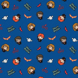 Quilting Cotton Blue Harry Potter Kawaii Trio Toss