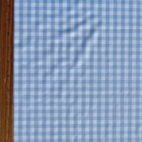 Blue and White Gingham Stretch Woven Fabric