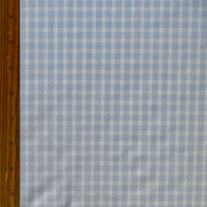 Stretch Woven Blue and White Lined Gingham Fabric