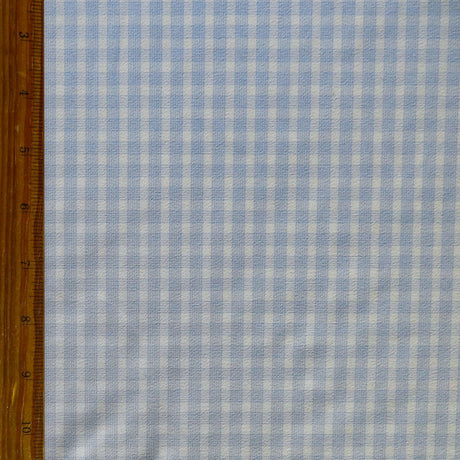 Stretch Woven Blue and White Lined Gingham Fabric
