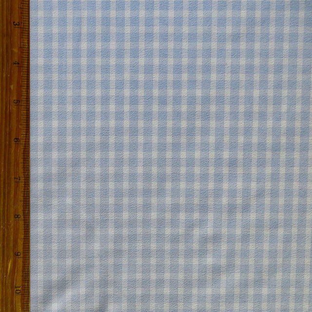 Stretch Woven Blue and White Lined Gingham Fabric